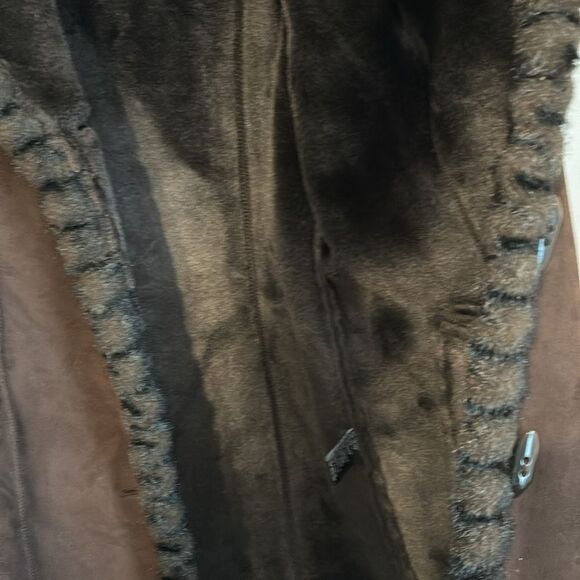Jones New York Women’s Brown Soft Suede Leather Faux Fur Winter Coat Jacket S - Picture 6 of 16